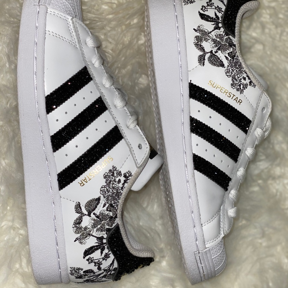 Adidas superstar sneakers w embroidery & bling
